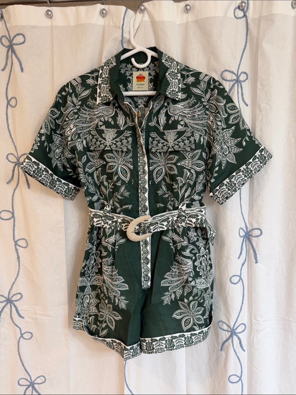 FARM Rio Dark Green Floral Print Short Romper - Picture 1 of 4